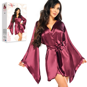Beauty Night Samira Peignoir Burgundy – bordowy satynowy peniuar + stringi