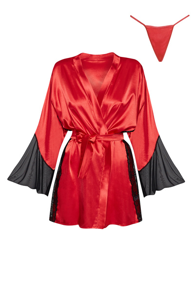 Beauty Night Sara Peignoir Red – czerwony satynowy peniuar + stringi