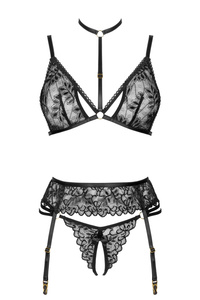 Beauty Night Noemi Set Black – czarny komplet: koronka + pas do pończoch
