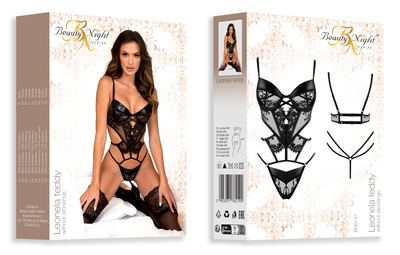 Beauty Night Leonela – teddy wetlook + koronka, fiszbiny