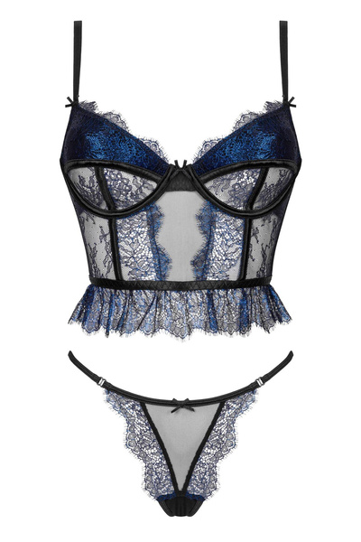 Beauty Night Saphira Set – czarny komplet z szafirową koronką