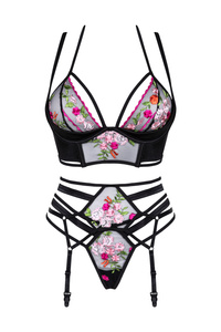 Beauty Night Joanna Set – haftowany komplet z pasem i stringami