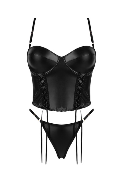 Beauty Night Sasha – komplet z ekoskóry, gorset + stringi