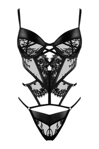Beauty Night Leonela – teddy wetlook + koronka, fiszbiny