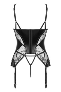 Beauty Night Leonela Corset – czarny gorset: koronka + à la latex