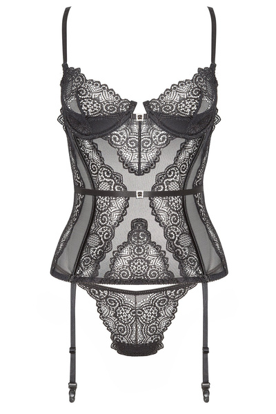 Beauty Night Ravenna Corset Black – koronkowy gorset z tiulem + stringi