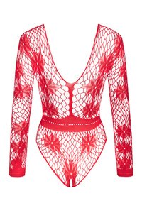 Beauty Night Regina Red – czerwone body z siateczki w kwiaty