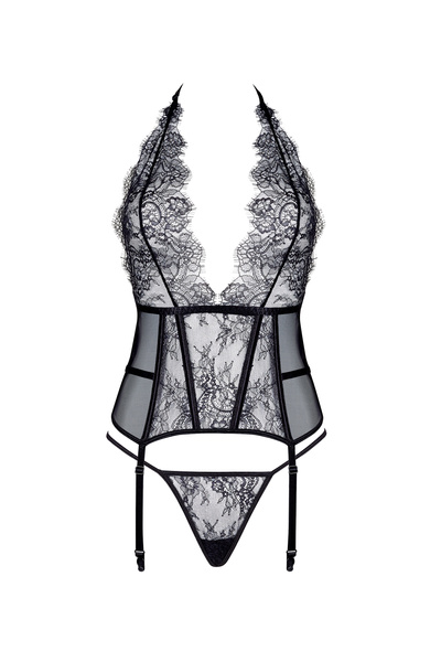 Beauty Night Estera — gorset, koronka i siateczka, czarny