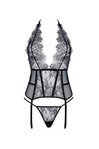 Beauty Night Estera — gorset, koronka i siateczka, czarny
