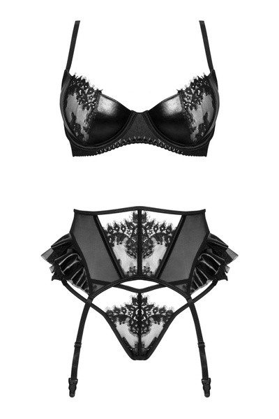 Beauty Night Rafaella – koronka, tiul i wetlook, pas + stringi
