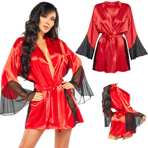 Beauty Night Sara Peignoir Red – czerwony satynowy peniuar + stringi
