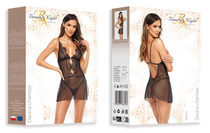 Beauty Night Davina Chemise – czarna halka z koronką i tiulem