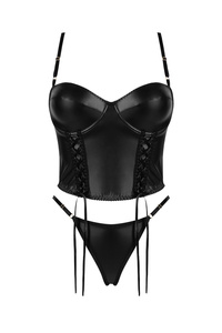 Beauty Night Sasha – komplet z ekoskóry, gorset + stringi