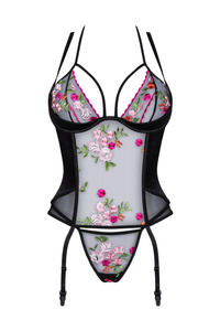 Beauty Night Joanna Corset – haftowany gorset z tiulem + stringi