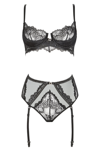 Beauty Night Ravenna Set Black – koronkowy komplet z wysokimi majtkami