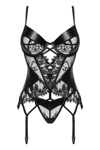 Beauty Night Leonela Corset – czarny gorset: koronka + à la latex