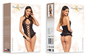 Beauty Night Carlotta teddy black – body z tiulu w groszki