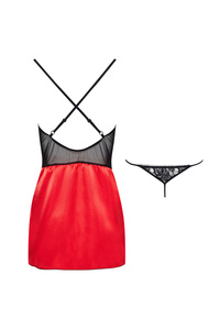 Beauty Night Marinela Chemise Red/Black – satynowa koszulka + stringi