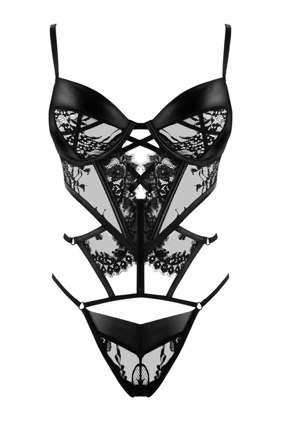 Beauty Night Leonela – teddy wetlook + koronka, fiszbiny
