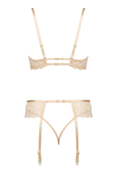 Beauty Night Rose Set Nude – cielisty koronkowy komplet z pasem