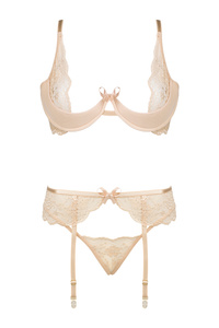 Beauty Night Rose Set Nude – cielisty koronkowy komplet z pasem
