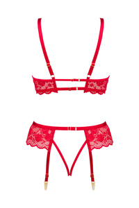 Beauty Night Rose Set Red – czerwony koronkowy komplet z pasem