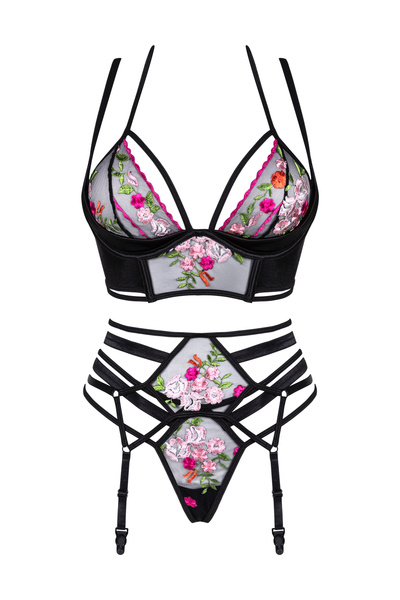 Beauty Night Joanna Set – haftowany komplet z pasem i stringami