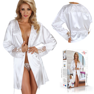 Beauty Night Fabienne White – satynowy szlafrok z koronką + figi