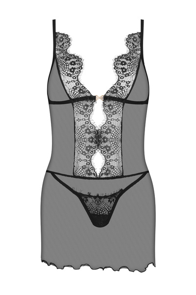 Beauty Night Davina Chemise – czarna halka z koronką i tiulem