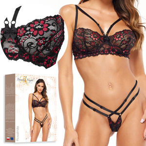 Beauty Night Rosalinda – czarna koronka z czerwonymi kwiatami