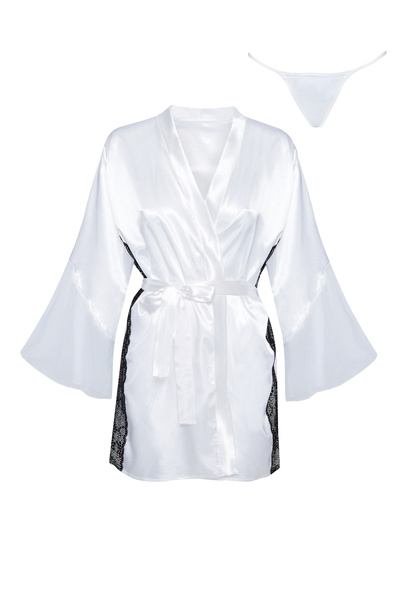 Beauty Night Sara Peignoir White – biały satynowy peniuar + stringi