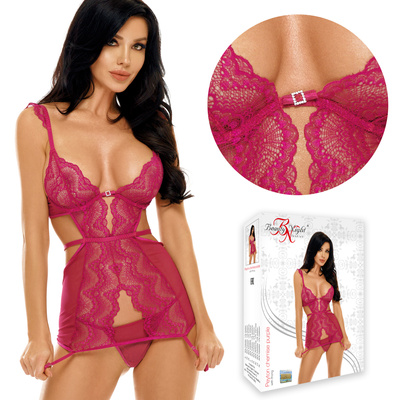 Beauty Night Peyton Chemise Purple – purpurowa koszulka z koronką + stringi
