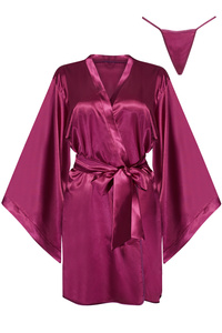 Beauty Night Samira Peignoir Burgundy – bordowy satynowy peniuar + stringi