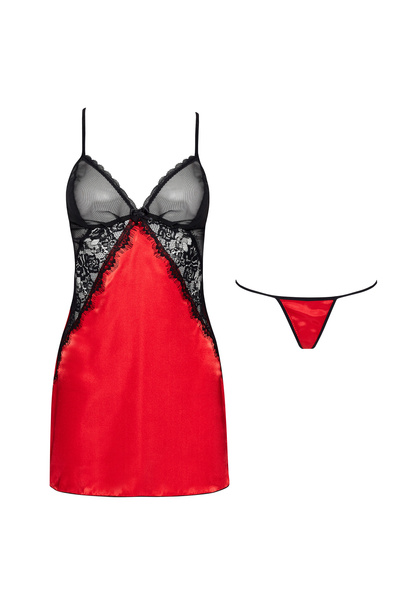 Beauty Night Marinela Chemise Red/Black – satynowa koszulka + stringi