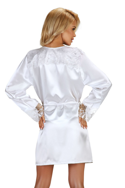 Beauty Night Fabienne White – satynowy szlafrok z koronką + figi