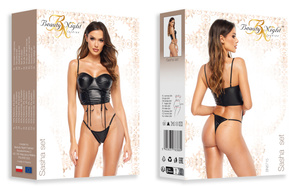 Beauty Night Sasha – komplet z ekoskóry, gorset + stringi