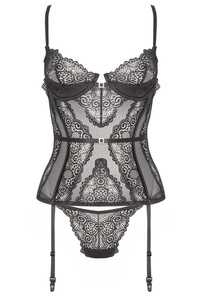 Beauty Night Ravenna Corset Black – koronkowy gorset z tiulem + stringi