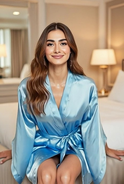 Beauty Night Samira Peignoir Turquoise – turkusowy satynowy peniuar + stringi