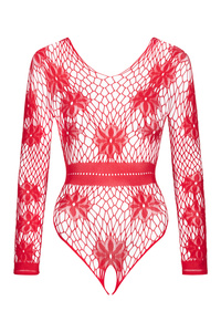 Beauty Night Regina Red – czerwone body z siateczki w kwiaty