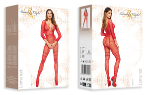 Beauty Night Lorna Red – czerwony bodystocking w kwiaty