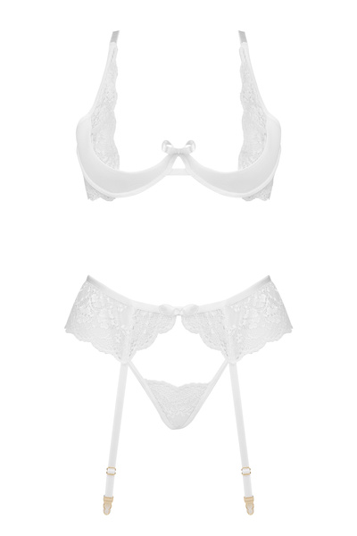 Beauty Night Rose Set White – biały koronkowy komplet z pasem