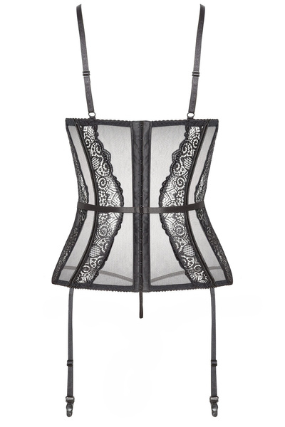 Beauty Night Ravenna Corset Black – koronkowy gorset z tiulem + stringi