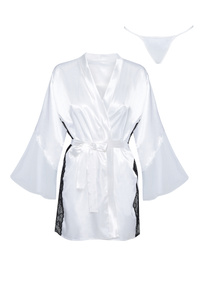 Beauty Night Sara Peignoir White – biały satynowy peniuar + stringi