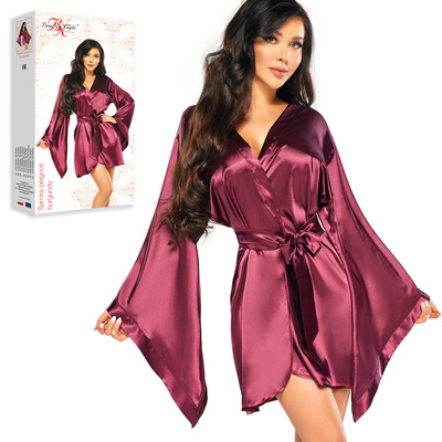 Beauty Night Samira Peignoir Burgundy – bordowy satynowy peniuar + stringi