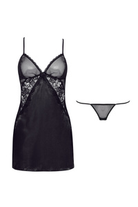 Beauty Night Marinela Chemise Black – satynowa koszulka z koronką