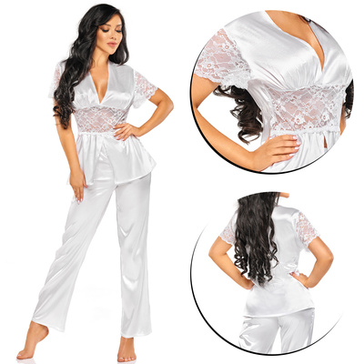 Beauty Night Missy Set White – biała satynowa piżama z koronką