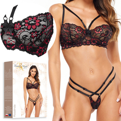 Beauty Night Rosalinda – czarna koronka z czerwonymi kwiatami