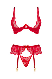 Beauty Night Rose Set Red – czerwony koronkowy komplet z pasem