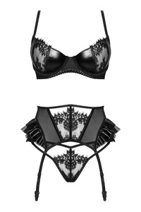 Beauty Night Rafaella – koronka, tiul i wetlook, pas + stringi